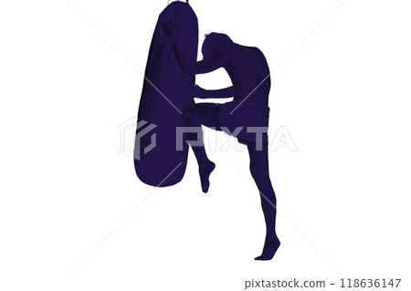 Silhouette of a Muay Thai fighter with a traditional Thai weapon Incorporate elements of Thai culture 118636147
