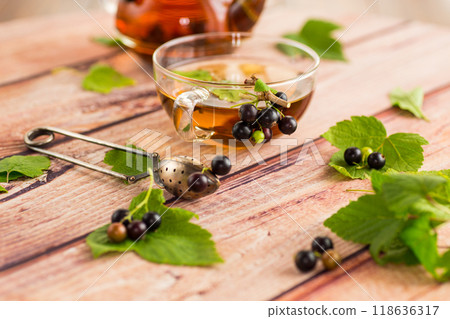 herbal tea from currant leaves and berries herbal tea from currant leaves and berries 118636317