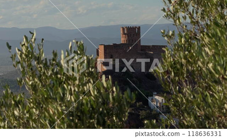 Slow-motion shot of a castle atop rocks at sunset Slow-motion shot of a castle atop rocks at sunset 118636331