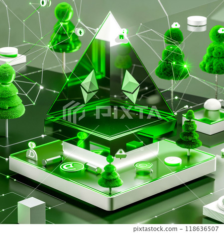 A green and white illustration of a pyramid surrounded by trees A green and white illustration of a pyramid surrounded by trees 118636507