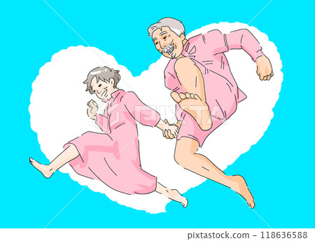 Elderly couple jumping 118636588