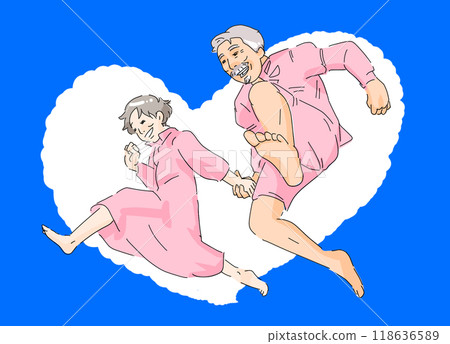 Elderly couple jumping 118636589