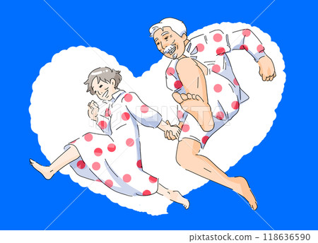 Elderly couple jumping 118636590