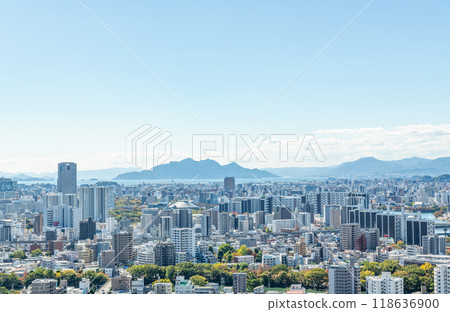 Hiroshima City, Hiroshima Prefecture: The cityscape of Hiroshima City on a clear day 118636900