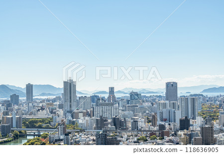 Hiroshima City, Hiroshima Prefecture: Hiroshima cityscape on a clear day (towards the city center) 118636905