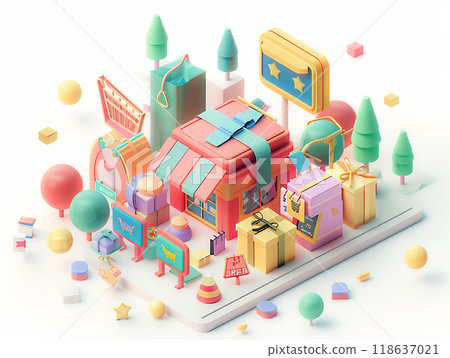 3D isometric rendering of multichannel marketing for digital app and online retail business, 3D isometric rendering of multichannel marketing for digital app and online retail business, 118637021