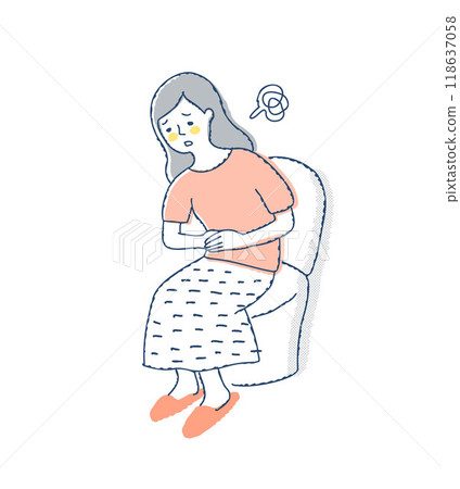 一個女人在廁所裡摀著肚子 一個女人在廁所裡摀著肚子 118637058