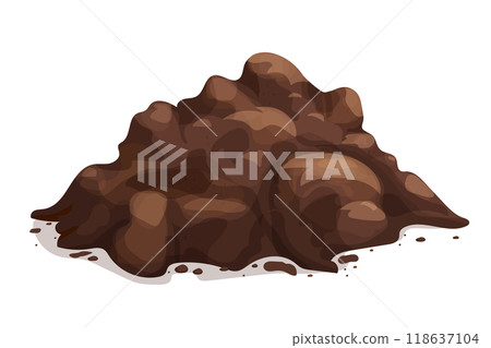 Soil pile, ground heap design element. Organic farming garden compost, dirt. Gardening. Brown mud or turf, clay.  118637104