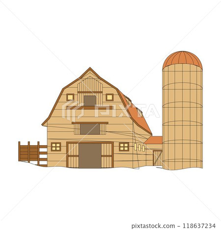 isometric farms with mills barn and silo hay fence and street lamp isolated vector isometric farms with mills barn and silo hay fence and street lamp isolated vector 118637234
