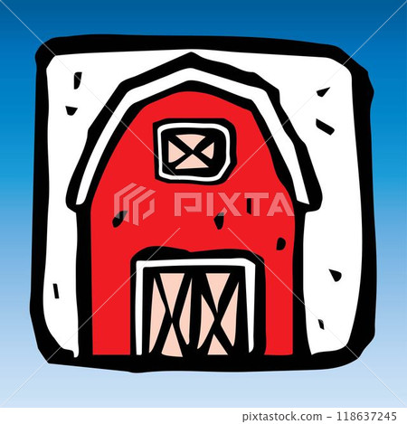 Farm barn cowshed building exterior with tractor and windmill flat vector Farm barn cowshed building exterior with tractor and windmill flat vector 118637245