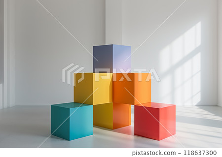 房間裡放置的彩色塊AI生成的材料 118637300