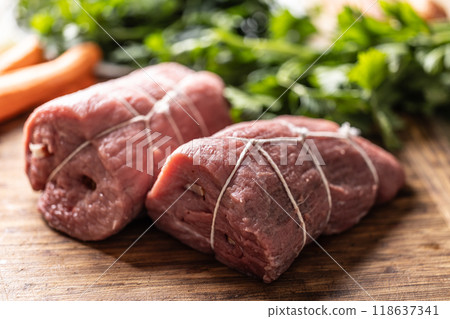Raw beef sirloin prepared for processing the Czech national dish - Sirloin on cream 118637341