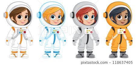 Cute Astronauts in Space Suits Cute Astronauts in Space Suits 118637405