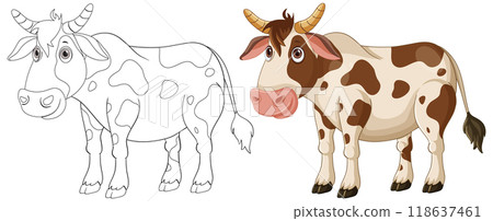 Cute Cow Illustration and Outline 118637461