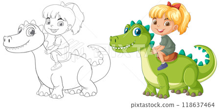 Kid Riding a Friendly Dinosaur 118637464