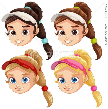 Tennis Girls with Visors 118637477