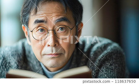 Middle-aged man reading in a room 118637650