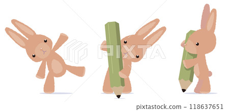Stuffed rabbit holding a pencil 118637651