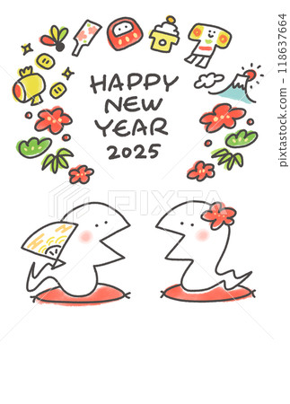 兩條蛇迎接新年新年賀卡Zabuton 2025 118637664