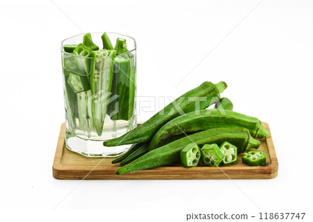 Fresh Okra water on white background Fresh Okra water on white background 118637747