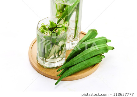 Fresh Okra water on white background Fresh Okra water on white background 118637777