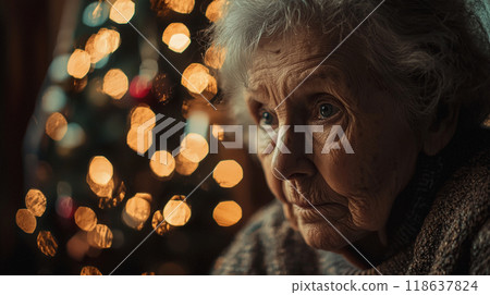 Elderly Woman by Christmas Lights Elderly Woman by Christmas Lights 118637824