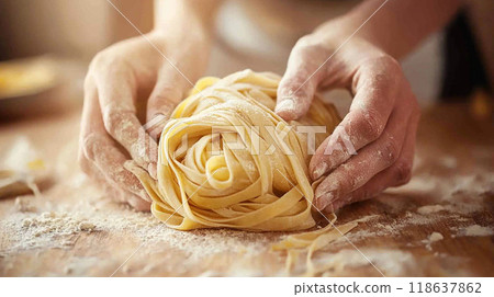 Freshly Made Pasta. Hands shaping fresh pasta dough Freshly Made Pasta. Hands shaping fresh pasta dough 118637862