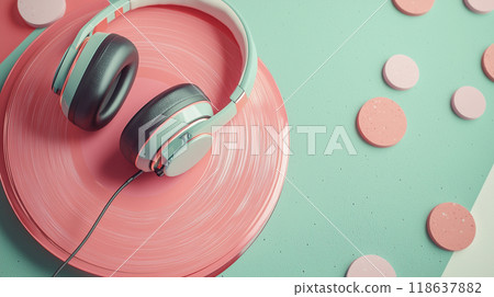 Colorful Headphones on Vinyl Colorful Headphones on Vinyl 118637882