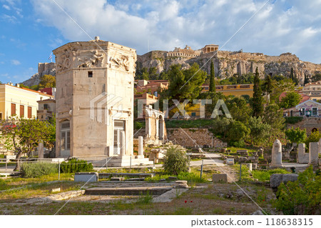 The ruins of the Roman forum and the Tower of the Winds in Athens The ruins of the Roman forum and the Tower of the Winds in Athens 118638315