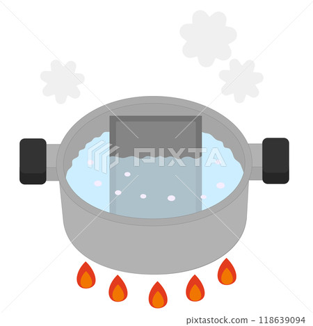 Illustration of retort food being heated in a pot Illustration of retort food being heated in a pot 118639094