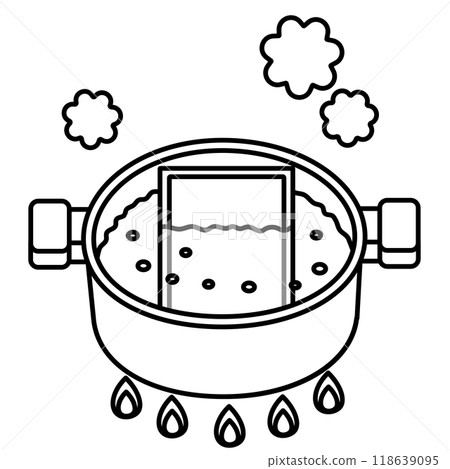 Illustration of retort food being heated in a pot Illustration of retort food being heated in a pot 118639095
