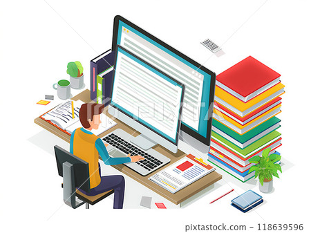 Online exam environment, employees using electronic documents, smart technology, paperless 118639596