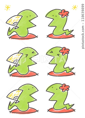 兩條蛇插畫新年賀卡材質坐墊組臉部表情 兩條蛇插畫新年賀卡材質坐墊組臉部表情 118639899