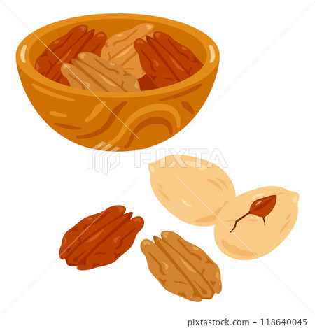 Pecan nuts set in a bowl Pecan nuts set in a bowl 118640045