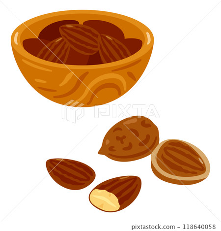 Set of almonds in a bowl Set of almonds in a bowl 118640058