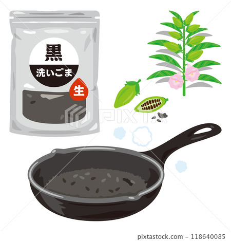 煎鍋,用於烘烤洗淨的黑芝麻 煎鍋,用於烘烤洗淨的黑芝麻 118640085