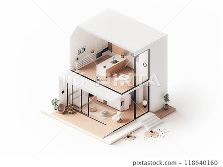 Tiny loft-style house, 3D isometric mockup,...-插圖素材 [118640160] - PIXTA圖庫