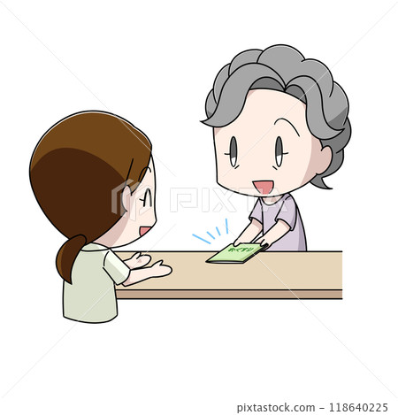 一位老婦人交出她的醫學筆記本的插圖 118640225