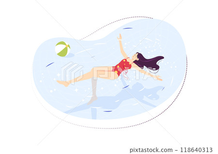 Young women resting and swimming at the swimming pool Young women resting and swimming at the swimming pool 118640313