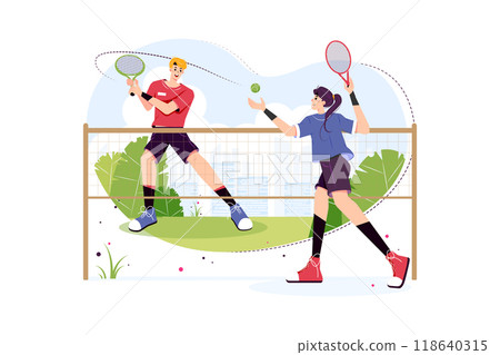 Boy and girl playing tennis 118640315