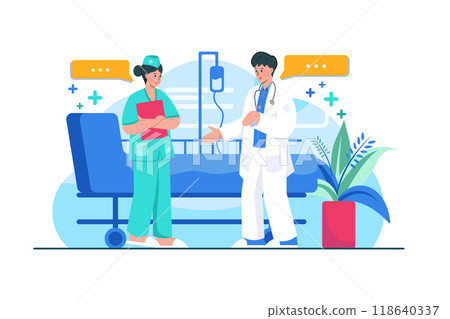 Nurses Discuss With A Doctor Illustration Concept Nurses Discuss With A Doctor Illustration Concept 118640337