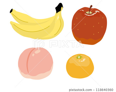 香蕉、蘋果、桃子和橘子水果插圖集平淡的味道 118640360