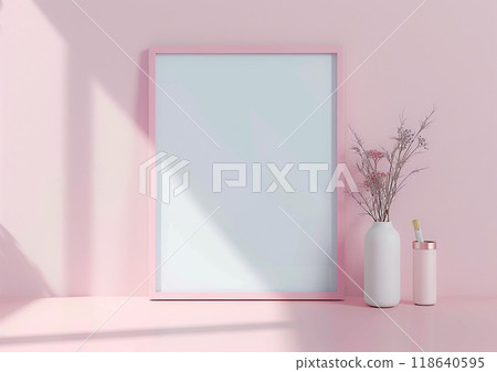 Retro frame mockup scene, pastel tones, easily insert your own designs 118640595