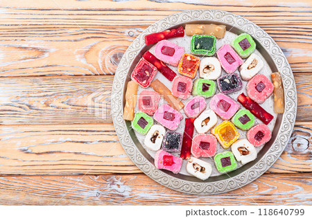 Turkish delight candy . Rahat lokum photography 118640799