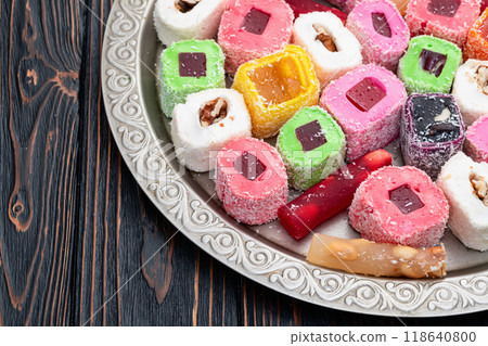 Turkish delight candy . Rahat lokum photography 118640800