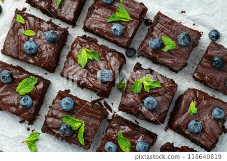 Homemade chocolate brownie photography . Top view Homemade chocolate brownie photography . Top view 118640819