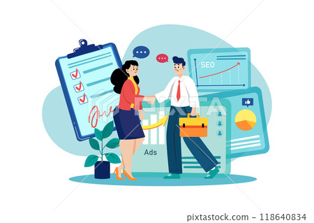 Online Digital Marketing Illustration concept. Flat illustration isolated on white background 118640834
