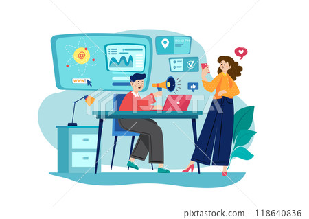 Online Digital Marketing Illustration concept. Flat illustration isolated on white background 118640836