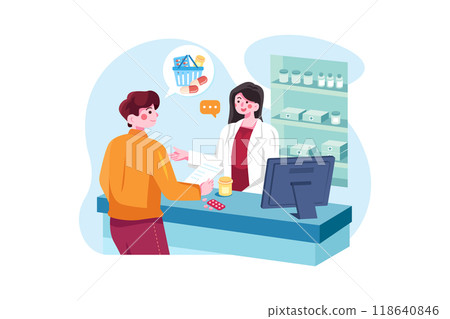 Customer Purchasing Medicine From The Pharmacy Customer Purchasing Medicine From The Pharmacy 118640846