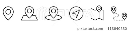 Map pin icon. location pin place marker. Location icon. Map marker pointer icon set. GPS location symbol collection. Modern map markers. Vector illustration. 118640880